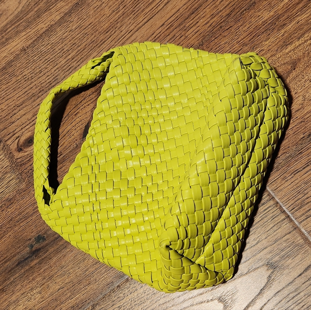 Woven Leather Hobo Bag - Lime Green